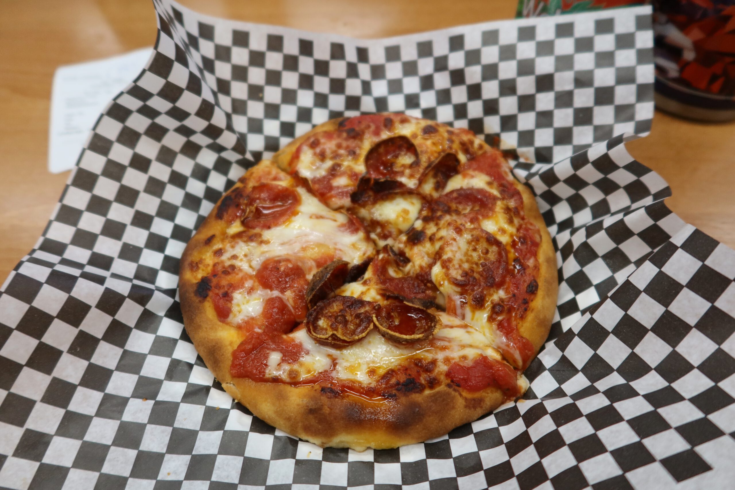 Personal pepperoni pizza from Desert View Market and Deli, freshly baked food stop inside Grand Canyon National Park