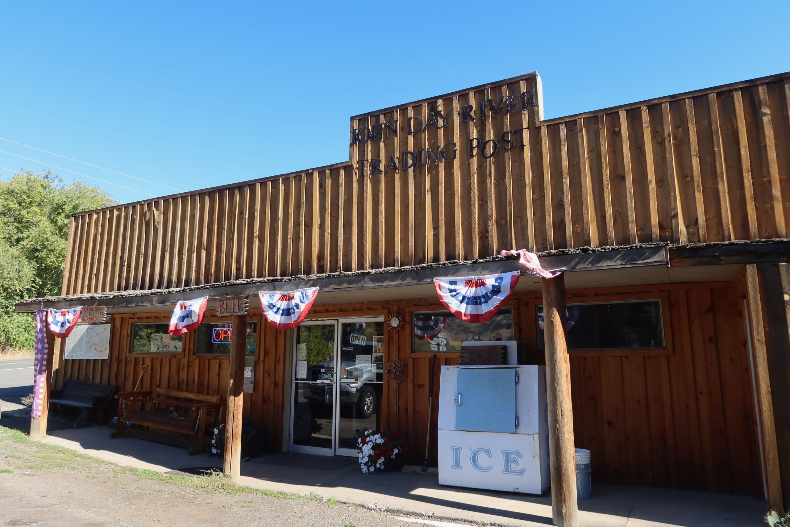 John Day River Trading Post exterior in Kimberley Oregon, wooden trading post along Highway 19