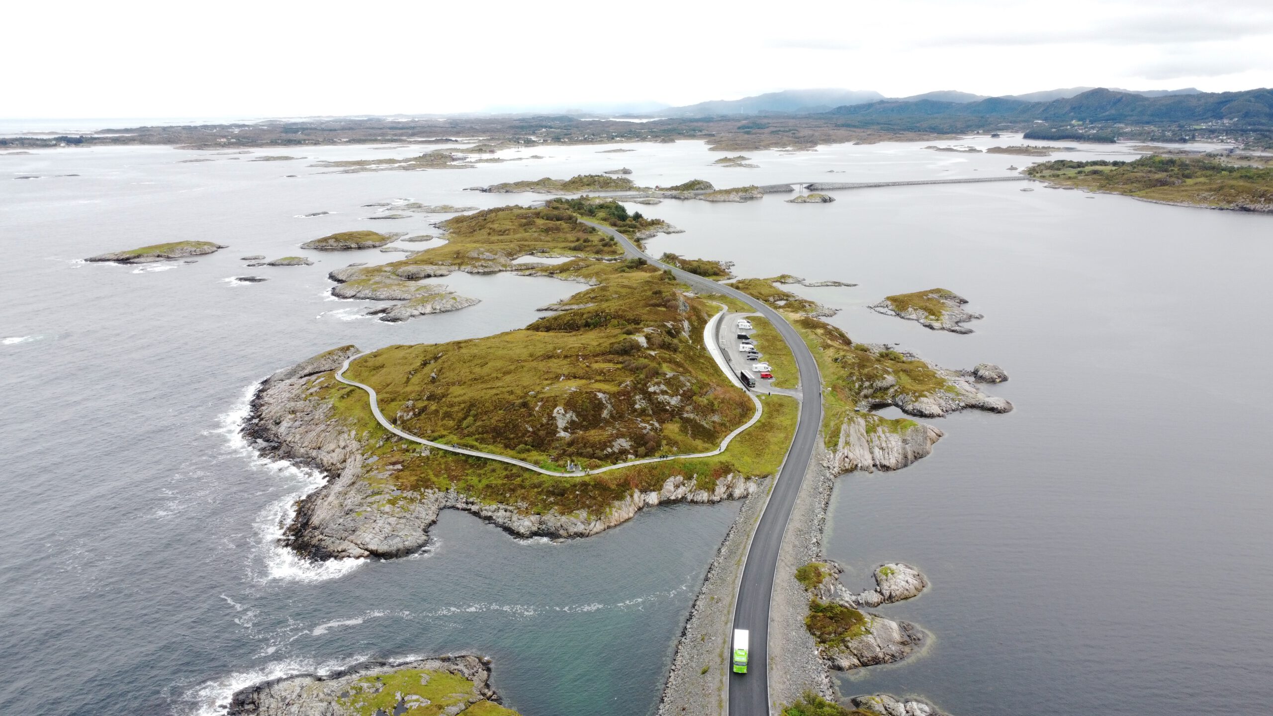 A drone view with Atlantic Ocean Road on it.
