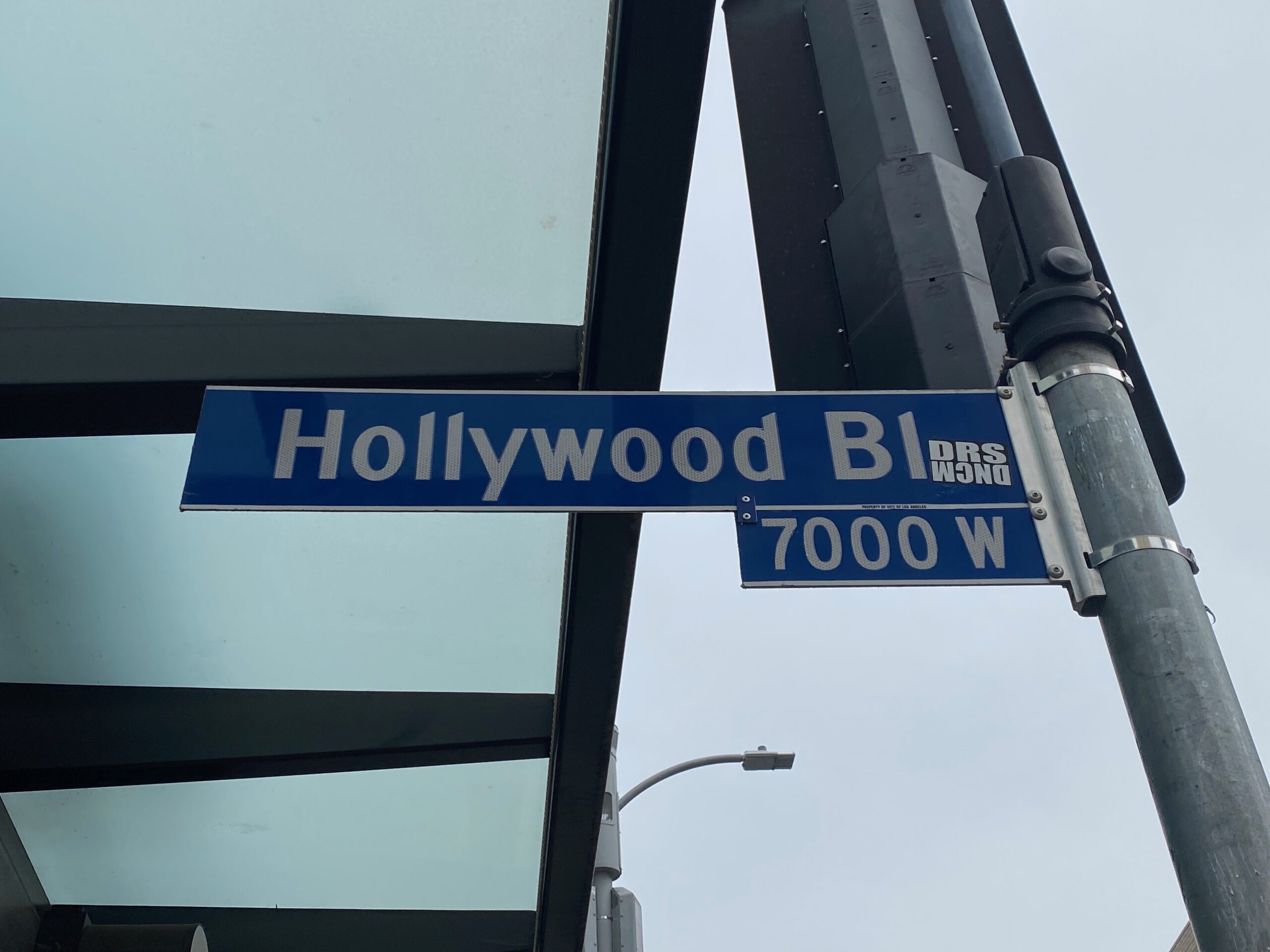 Street sign for Hollywood Boulevard at the 7000 West block in Los Angeles, marking the iconic location in the heart of Hollywood.