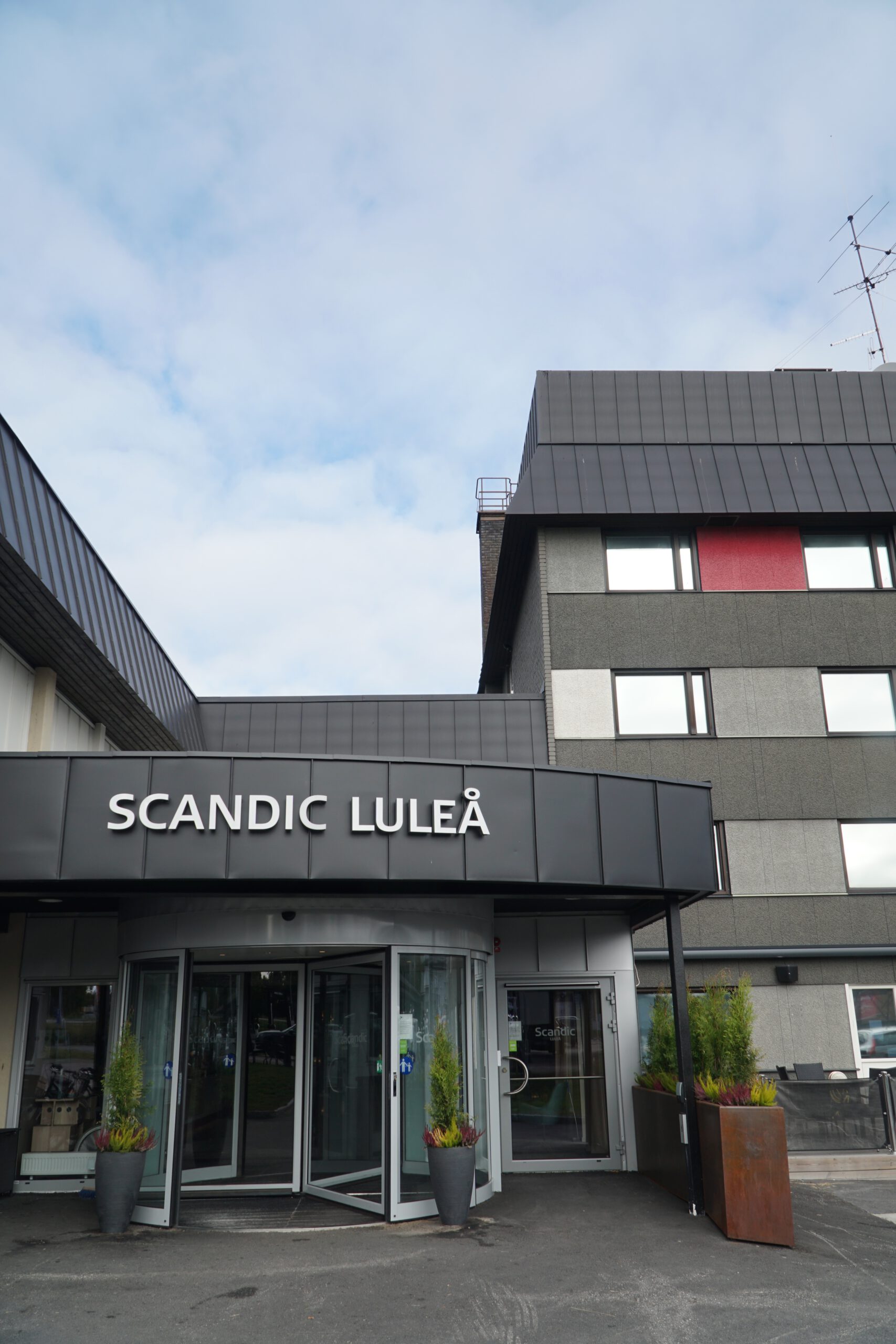 Scandic Luleå Hotel main entrance with revolving doors and modern Scandinavian architecture in Luleå Sweden