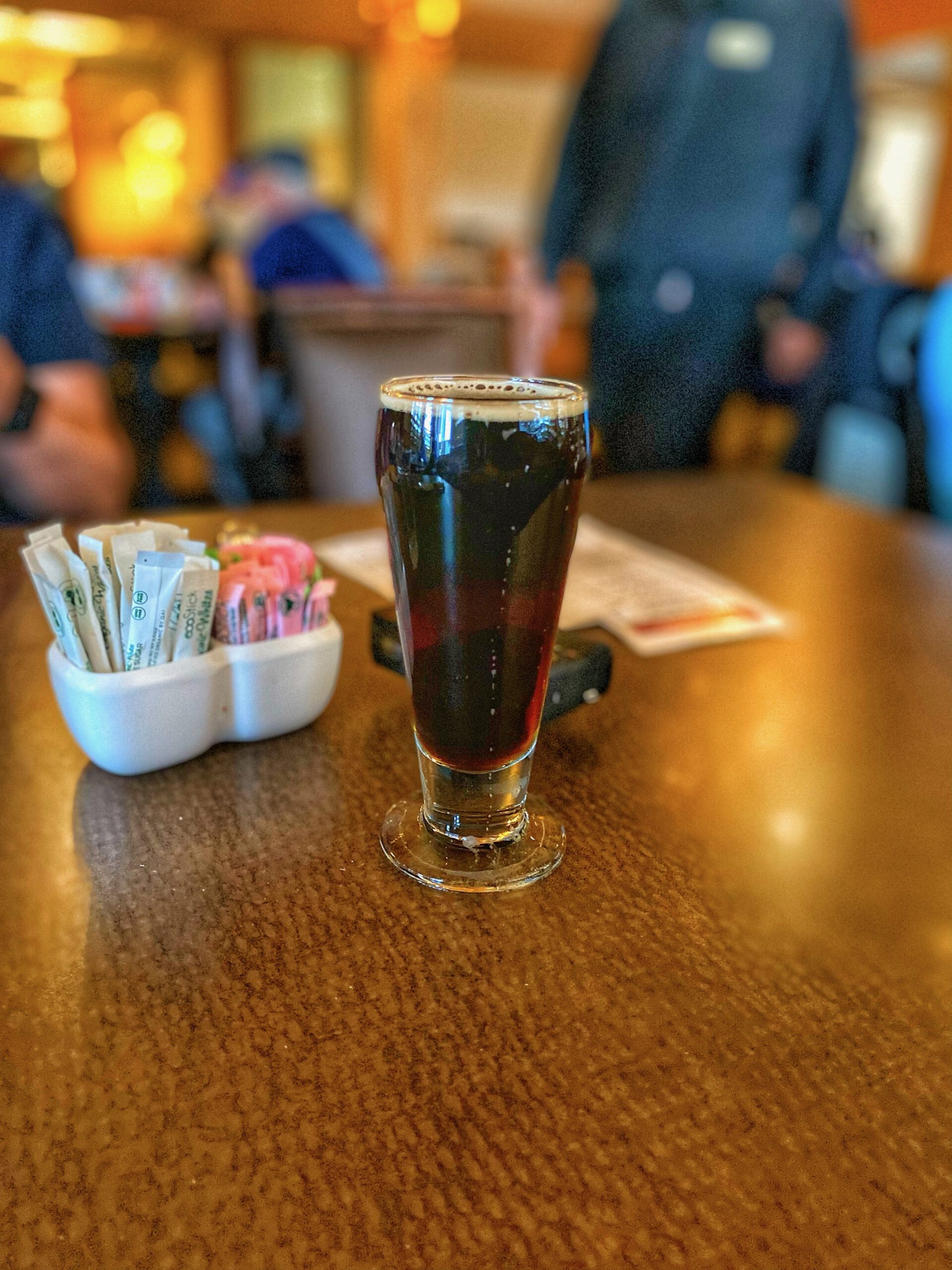 Knotty Lotty Latte Stout by Neptune’s Brewery served at Obsidian Dining Room Old Faithful Snow Lodge, a rich coffee stout in Yellowstone National Park
