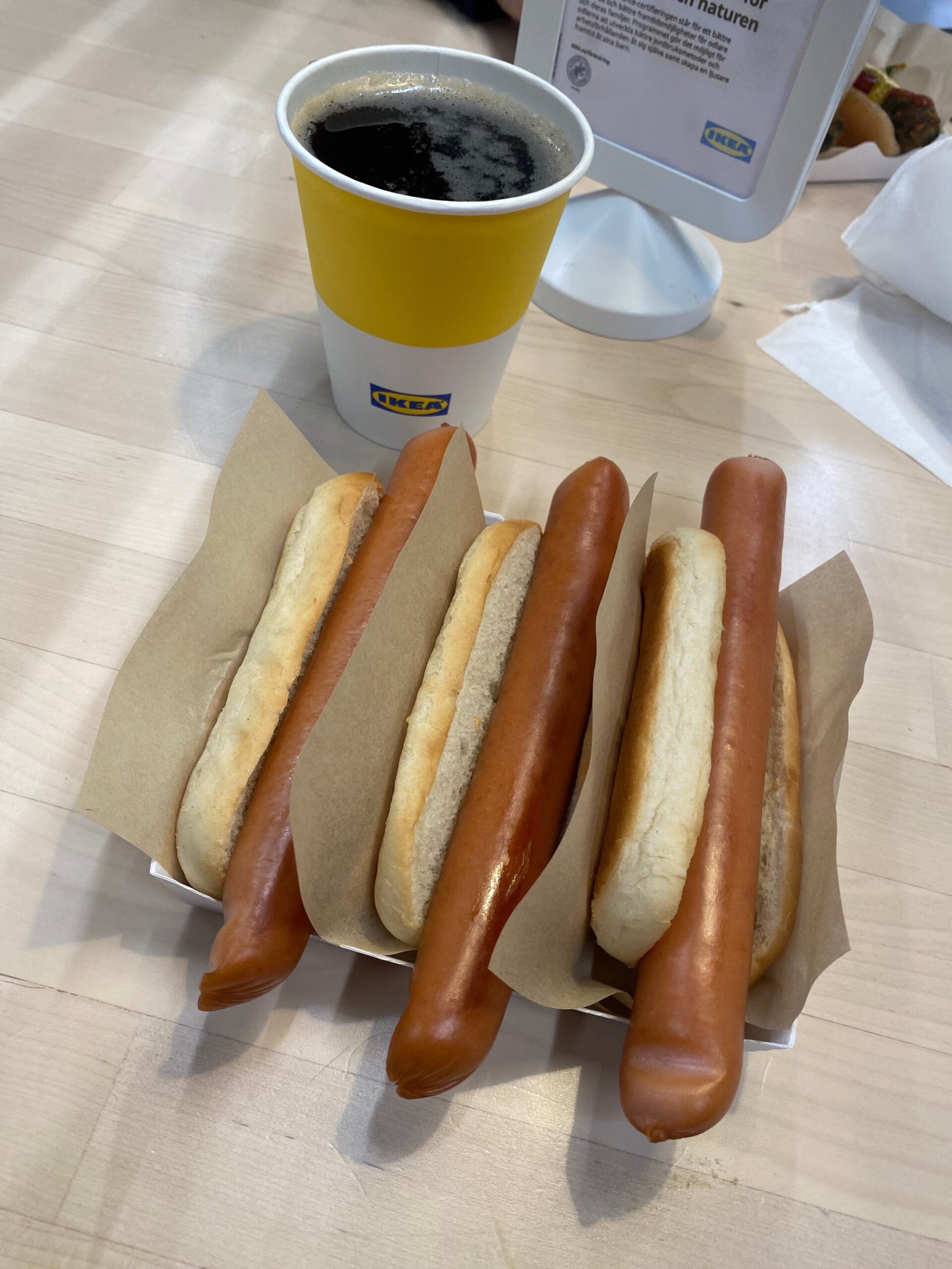 IKEA Haparanda Restaurant and Store food corner with classic IKEA hot dogs served with fresh buns and a cup of coffee