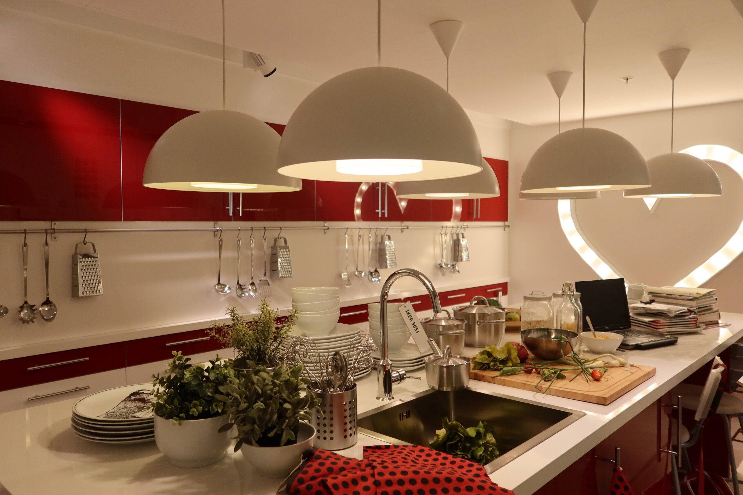 IKEA Museum Älmhult interior, classic IKEA kitchen display with iconic lighting, cookware, and Scandinavian design