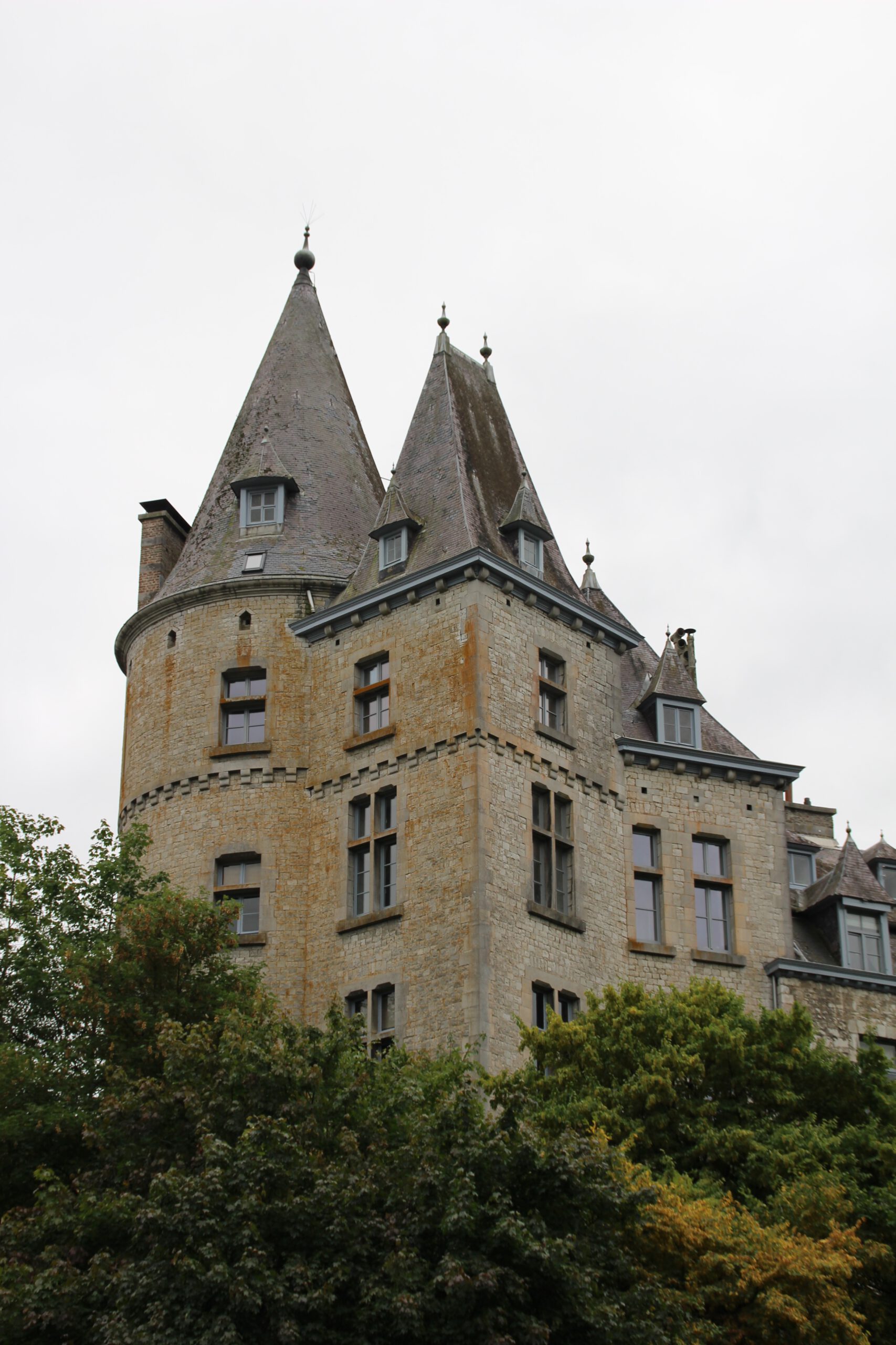 Durbuy travel experience highlighting the stone towers and historic architecture of the Castle of Durbuy rising above the trees