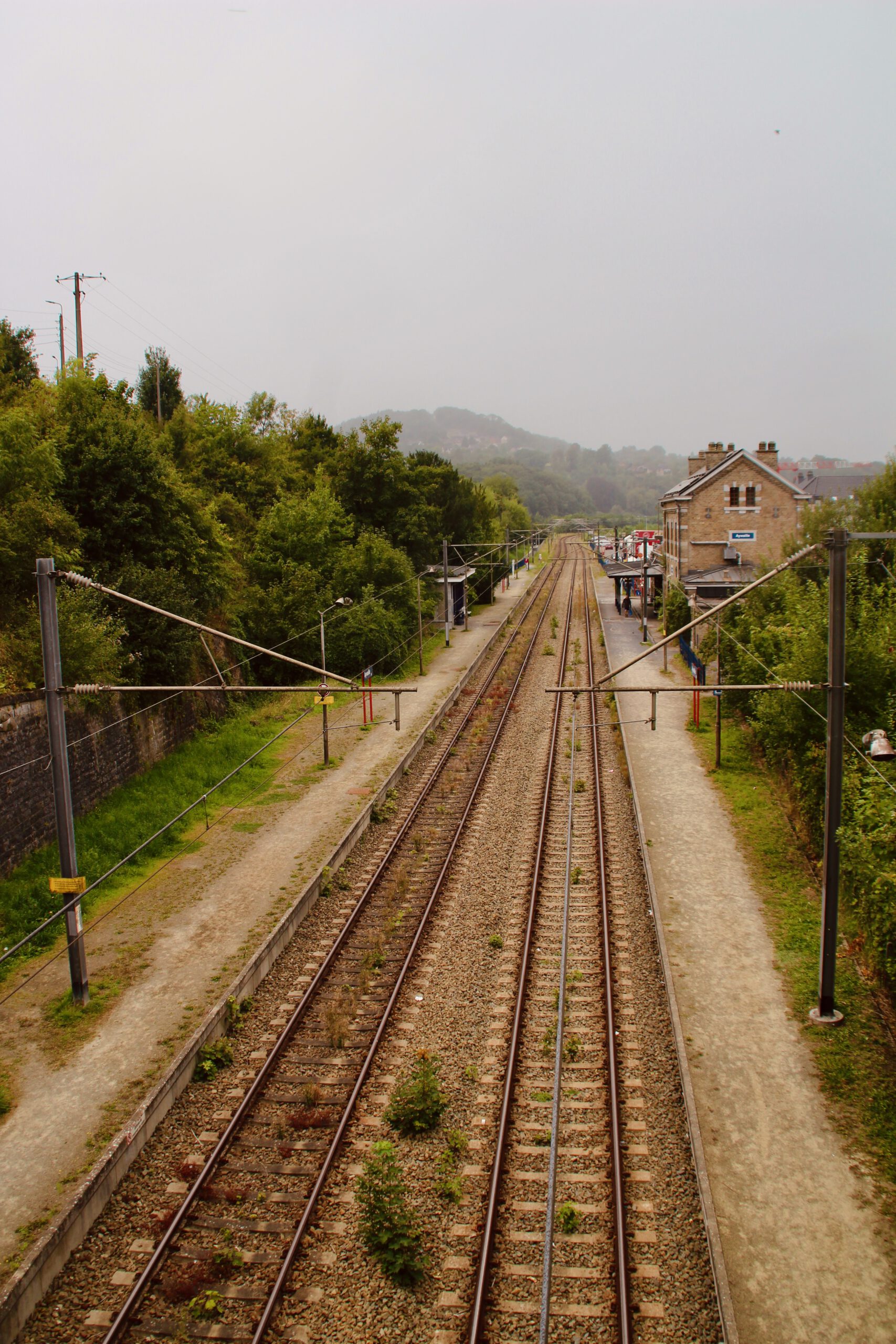 Aywaille Market surroundings with railway tracks near the train station, showing the location of the Saturday market area