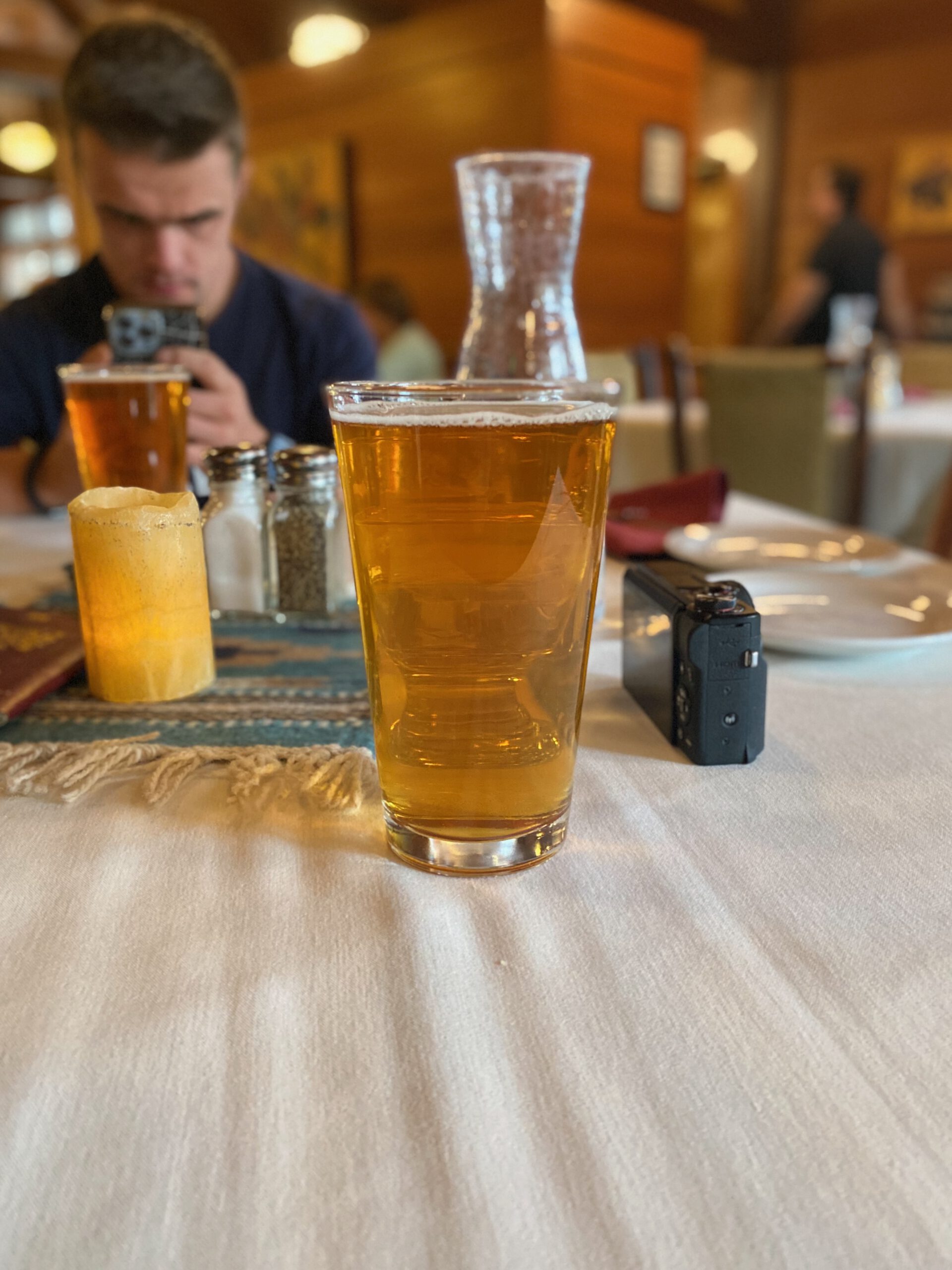 Local draft beer served at Bryce Canyon Lodge Restaurant, Johnny’s American IPA from Moab Brewery enjoyed inside the lodge