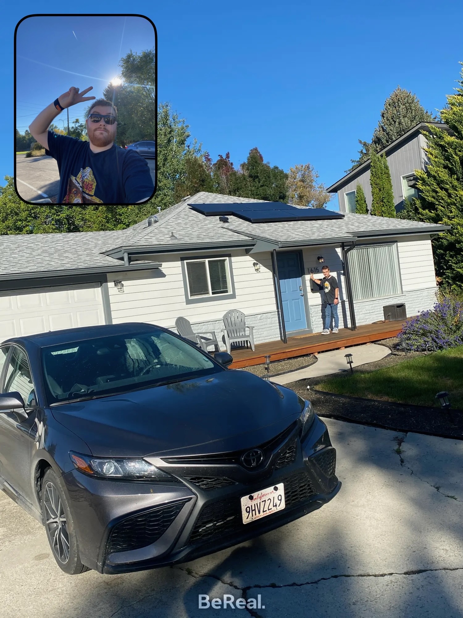 Airbnb Boise arrival with private driveway, parked car and renovated home exterior via Bereal, Timo van den Berg (Timeuw) with Peter Smit (peter010boy)