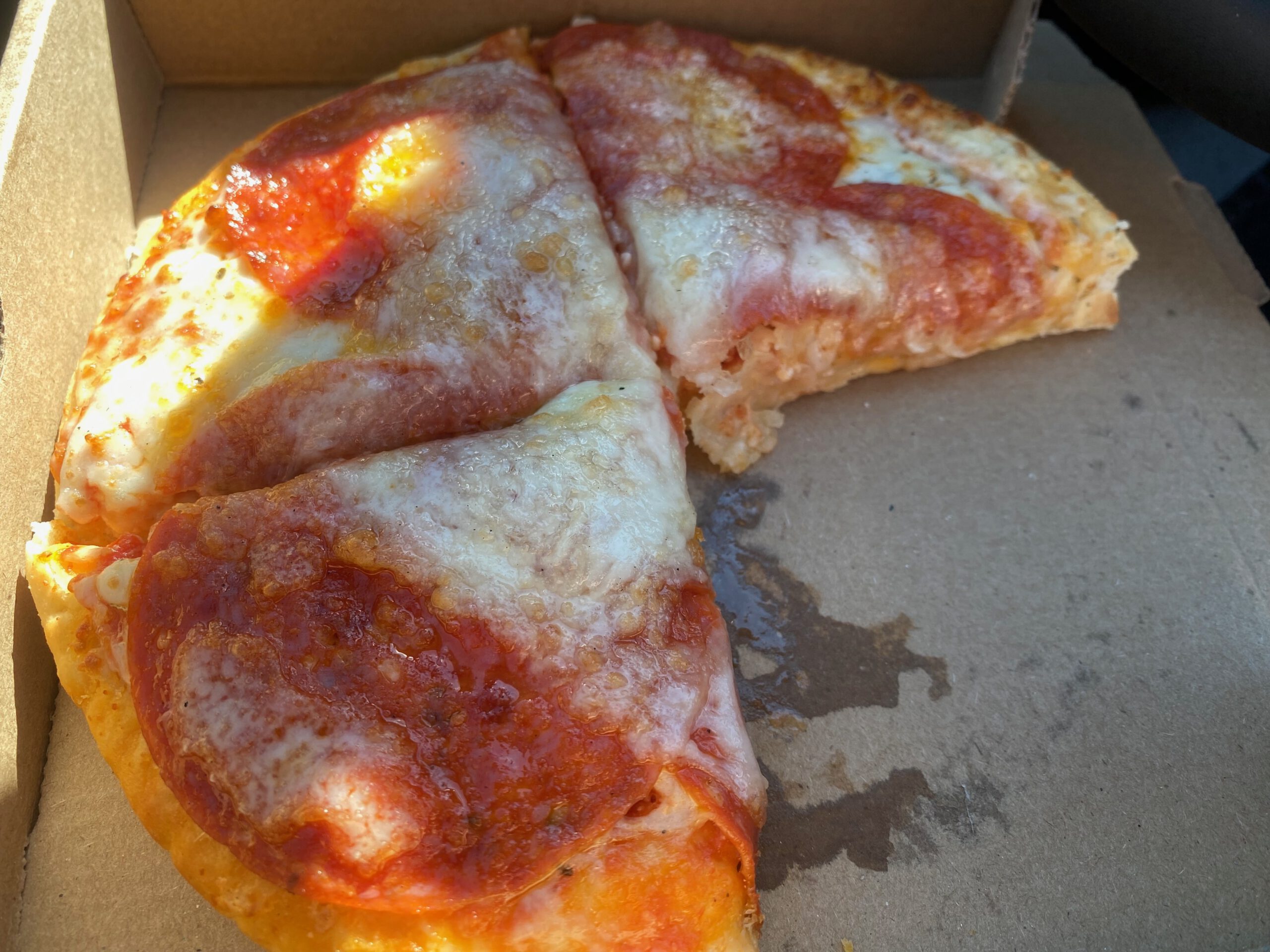 Subway mini pizza with melted cheese and pepperoni ordered to go at Subway McDermitt Nevada along US 95