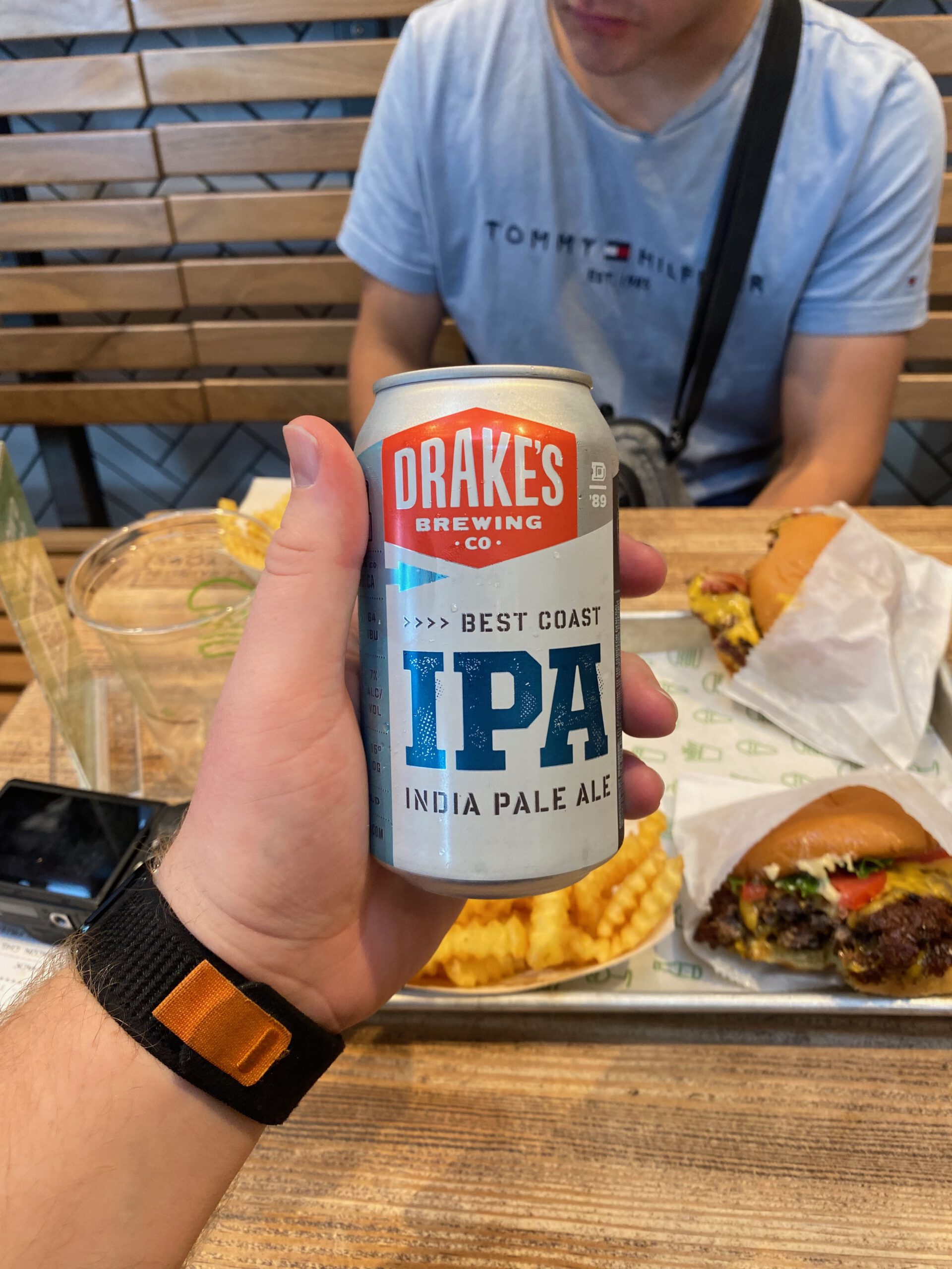 Drake’s Brewing Co Best Coast IPA beer served with burgers and fries at Shake Shack Cow Hollow San Francisco