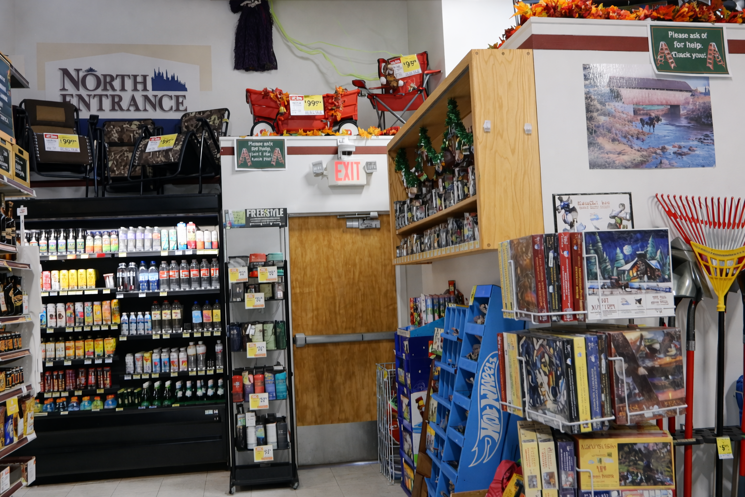 Inside Gardiner Market Montana, featuring local products, seasonal displays, and signage near the Yellowstone North Entrance