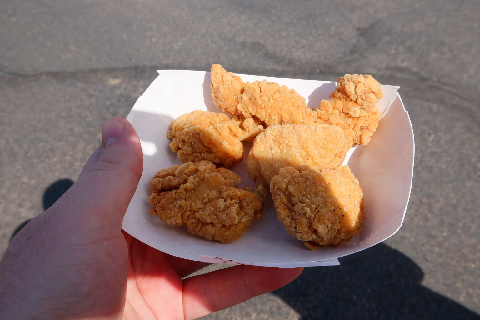 Freshly fried chicken tenders from Oasis Stop ’N Go in Carey, Idaho, a popular quick food option at a rural gas station stop.