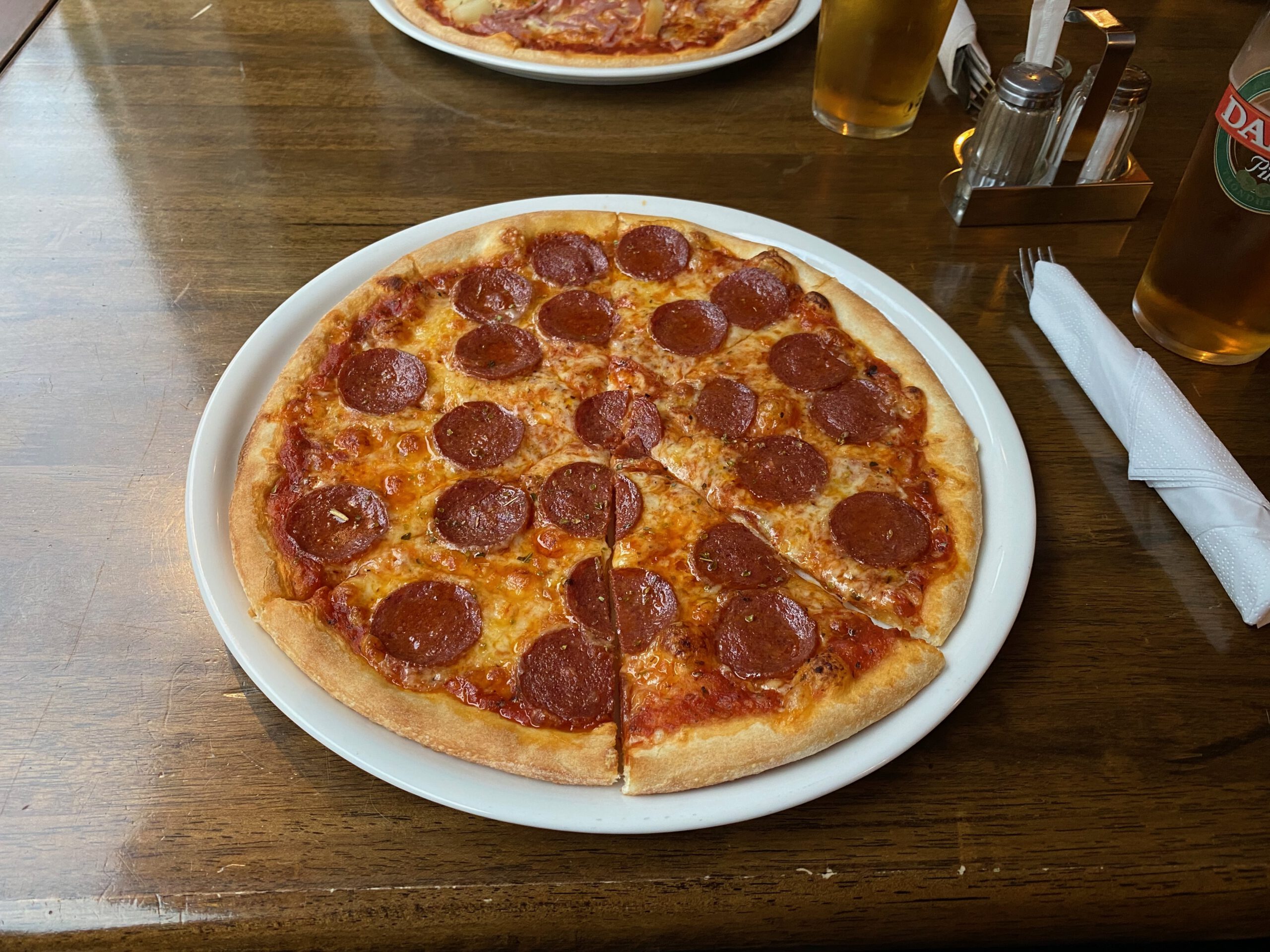 Torino Restaurant Støren pepperoni pizza in Småvollan Norway with 17 slices of salami, popular dinner choice near Støren Hotel
