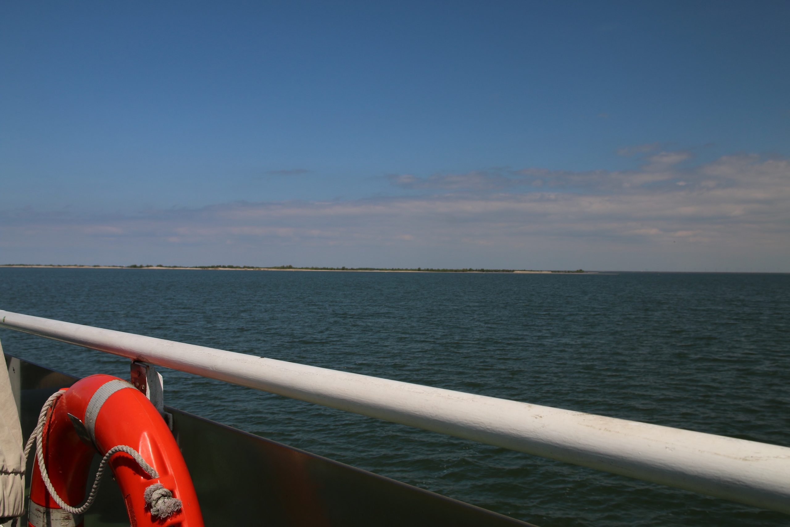 Marker Wadden island visit view from the ferry deck across the Markermeer toward the remote nature islands