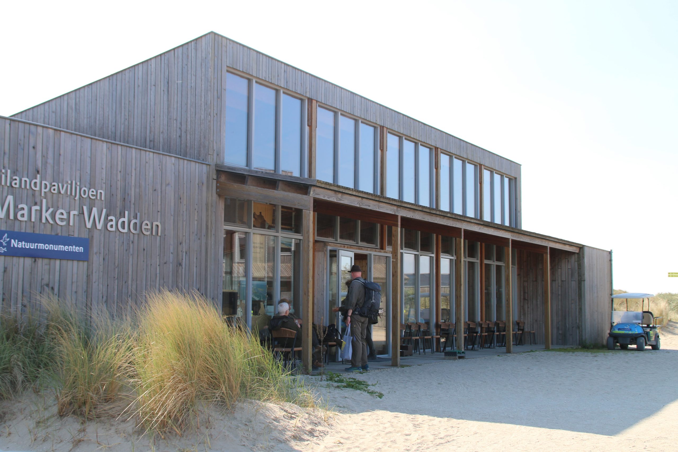 Marker Wadden island visit exterior of Eilandpaviljoen Marker Wadden by Natuurmonumenten near the island harbor
